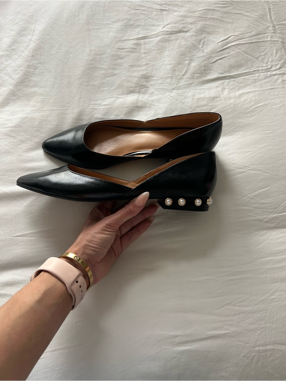 Dolce Vita Black Pointed Pearl-Trimmed Flats